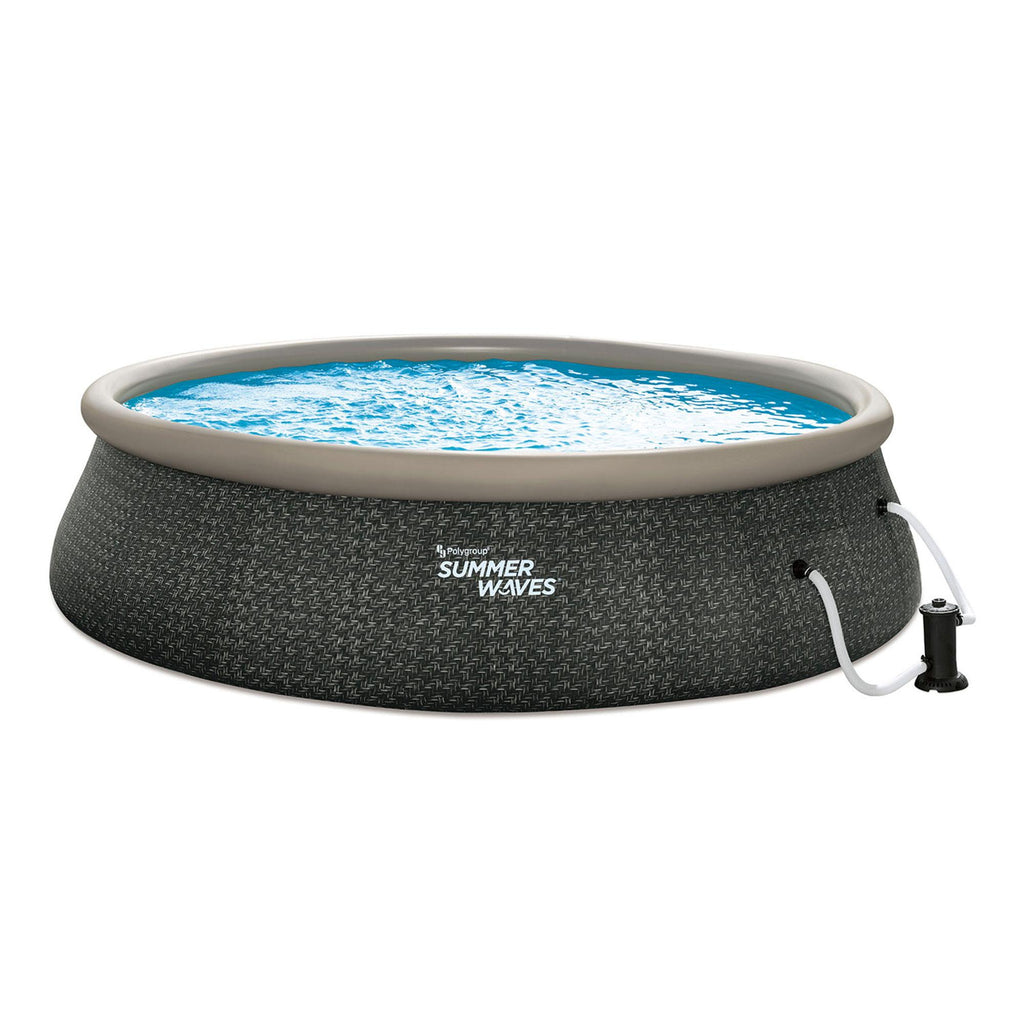 Summer Waves P1A01848E 18ft x 48in Round Quick Set Inflatable Ring Above Ground Swimming Pool with Ladder and Filter Pump, Dark