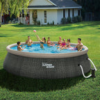 Summer Waves P1A01848E 18ft x 48in Round Quick Set Inflatable Ring Above Ground Swimming Pool with Ladder and Filter Pump, Dark