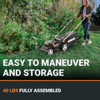 Cordless Lawn Mower, 17" Electric Mower Cuts to Edge, Compact &amp; Lightweight Push Lawn Mower with 6-Position Height Adjustment for Medium Size Yards, 2 Batteries &amp; Charger Included, WG745
