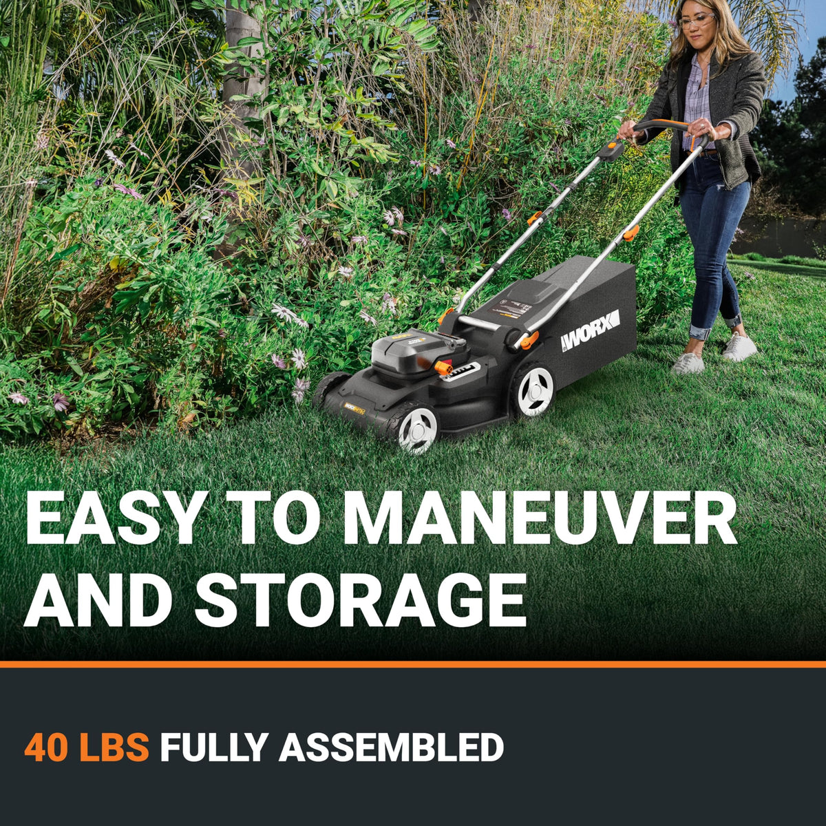 Cordless Lawn Mower, 17" Electric Mower Cuts to Edge, Compact &amp; Lightweight Push Lawn Mower with 6-Position Height Adjustment for Medium Size Yards, 2 Batteries &amp; Charger Included, WG745