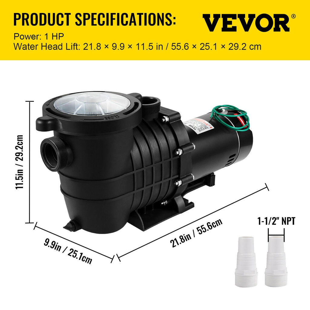 vevor 1hp 110/220v swimming pool pump motor hayward in/above ground strainer