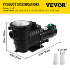 vevor 1hp 110/220v swimming pool pump motor hayward in/above ground strainer