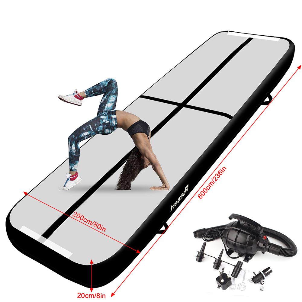 Fbsport 2m Width Black 6m*2m*0.2m Air Track Floor Home Inflatable Gymnastics Tumbling Mat GYM+Pump