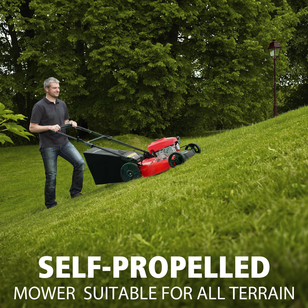 21" Self-Propelled Gas Lawn Mower | 170cc OHV Engine | Rear-Wheel Drive for Slopes | 3-in-1 Bag, Mulch &amp; Dischar| 6 Cutting Heights | Durable Steel Deck| Rear-Wheel Drive | Medium Yard