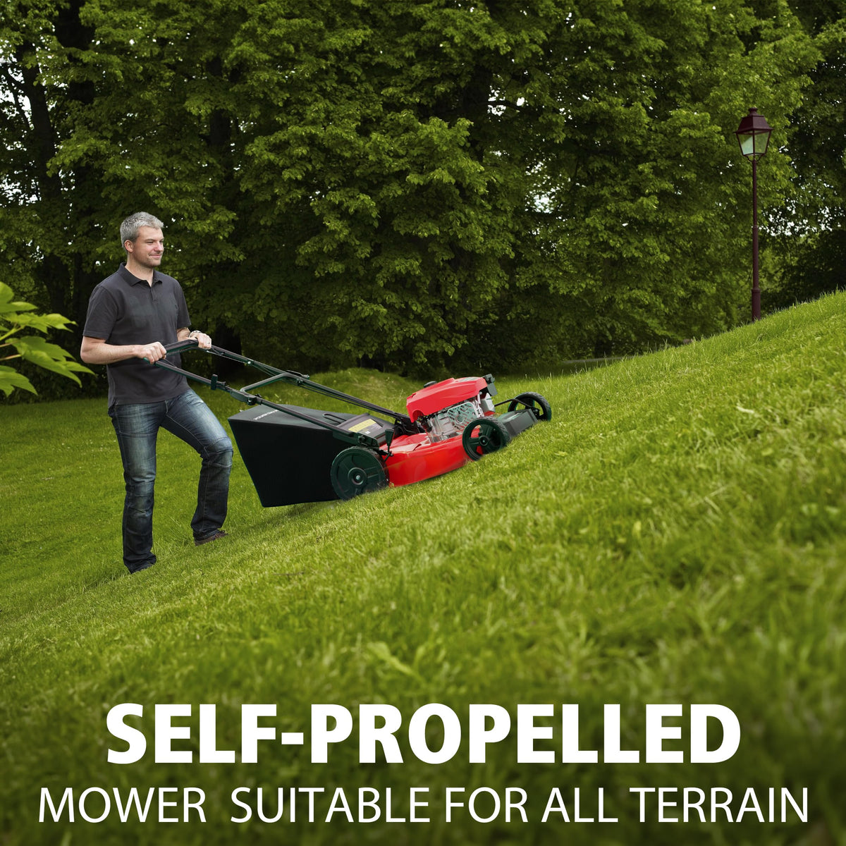 21" Self-Propelled Gas Lawn Mower | 170cc OHV Engine | Rear-Wheel Drive for Slopes | 3-in-1 Bag, Mulch &amp; Dischar| 6 Cutting Heights | Durable Steel Deck| Rear-Wheel Drive | Medium Yard