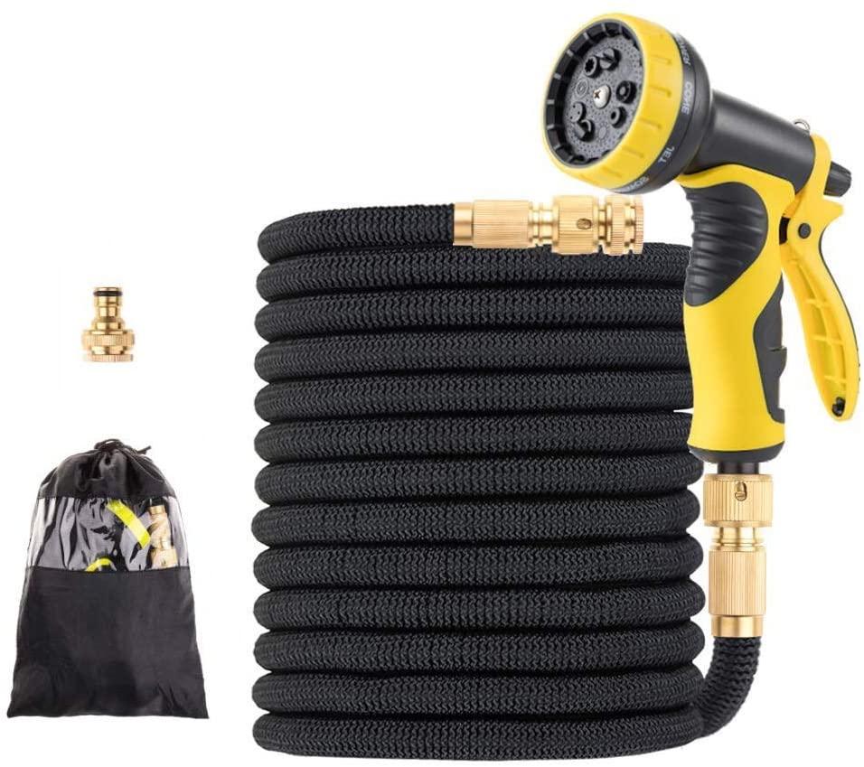 QXDZSWB 15-100FT TPE Garden Hoses Drip Irrigation System Watering Hoses with Faucet Connector Car Washer Nozzle Watering Kits (Color : Black, Lengh : 100FT)