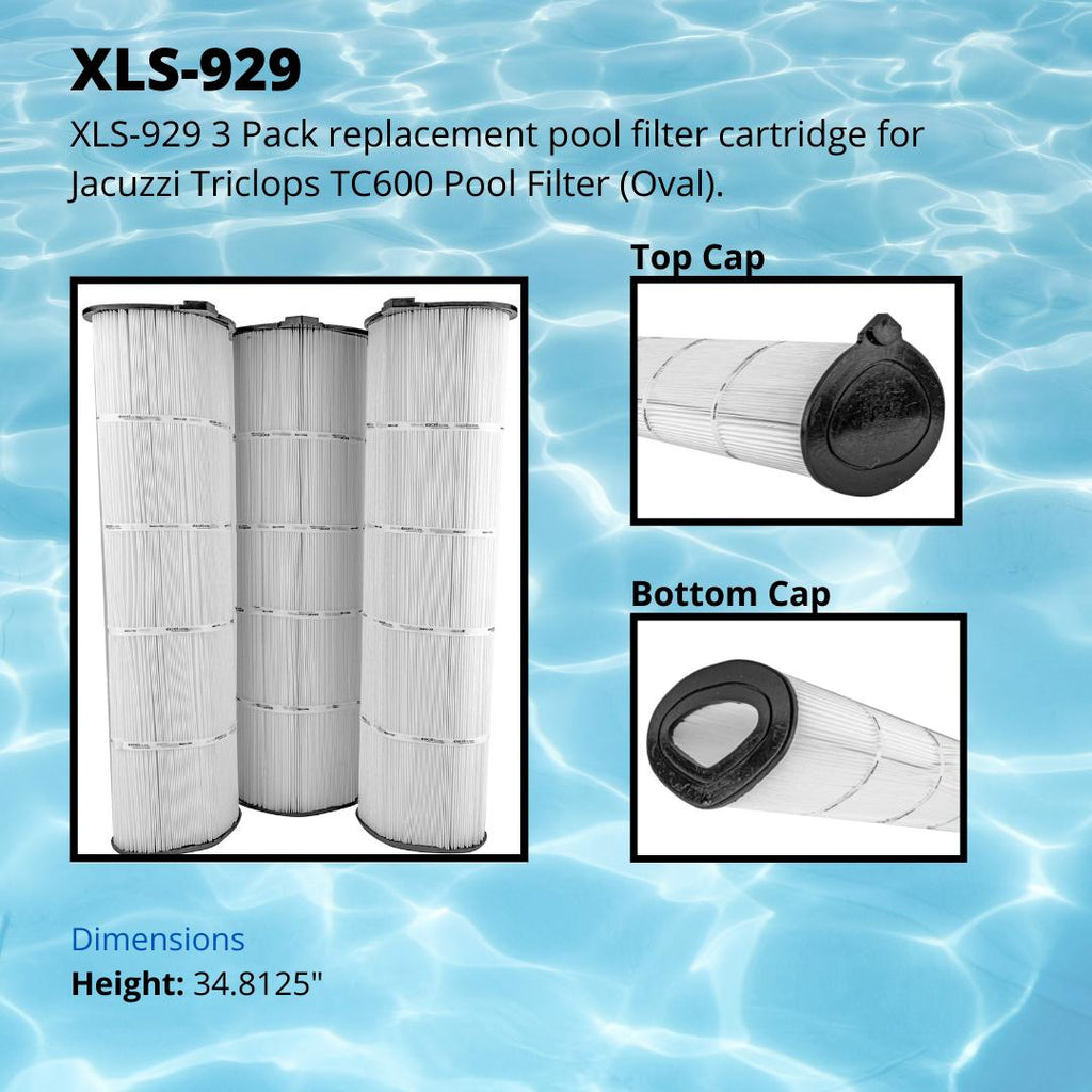 xls-929 3 pack replacement pool filter cartridge for jacuzzi triclops tc600 pool filter (oval)
