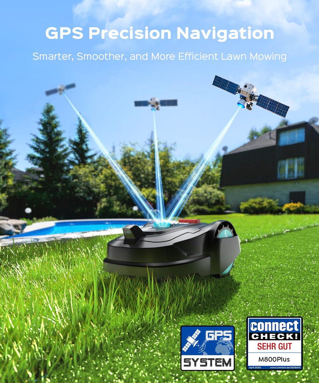 2026 M800Plus Robot Lawn Mower, GPS &amp; 3D Vision, with 32.8 ft Magnetic Stripe, Obstacle Avoidance, Auto-Charging, APP Control, Bow-Shaped Mowing for Lawns up to 8611 sq.ft (Dark Black)