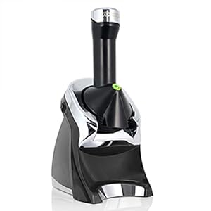 Deluxe Frozen Fruit Soft Serve Dessert Maker, Vegan and Dairy-Treats with No Added Sugar, Easy Push Button Operation, Includes 75 Recipe Booklet, Dishwasher Safe Parts, in Black