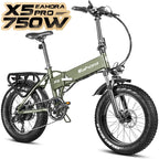 Eahora X5 750W Folding Fat Tire Electric Bicycle 48V 12ah Commuter Electric Bike for Adults Front Suspension, 20 Inch Ebike with Power Regeneration, Electric Lock,  7 Speed Gears