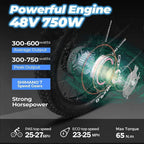 Eahora X5 750W Folding Fat Tire Electric Bicycle 48V 12ah Commuter Electric Bike for Adults Front Suspension, 20 Inch Ebike with Power Regeneration, Electric Lock,  7 Speed Gears