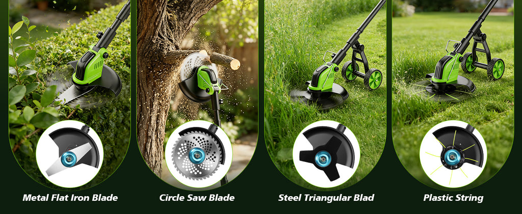 20000 RPM Electric Weed Wacker Cordless, 12″ Brushless Weed Eater Battery Powered with Wheel, 4-in-1 Grass Trimmer/Brush Cutter/String Trimmer, Lawn Mower Edger Stringless Weed Trimmer, 2 Battery Tool
