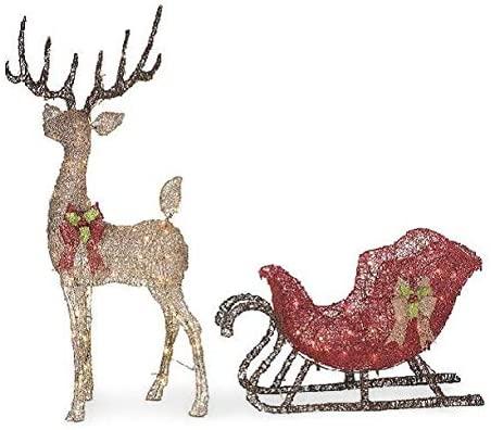 Winter Wonder Lane 58" Light-Up Deer &amp; Sleigh Holiday Seasonal Christmas Indoor/Outdoor Decor
