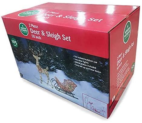 Winter Wonder Lane 58" Light-Up Deer &amp; Sleigh Holiday Seasonal Christmas Indoor/Outdoor Decor