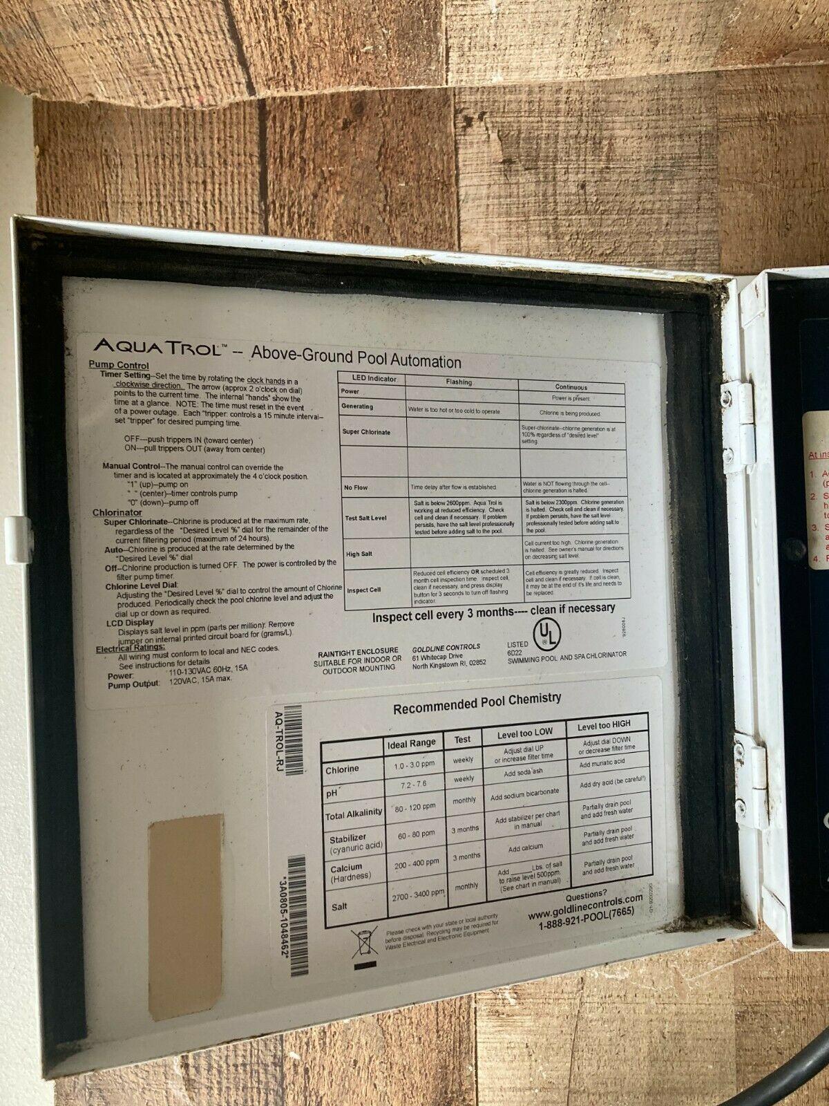 hayward goldline aq-trol-rj aquatrol swimming pool salt chlorinator