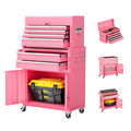 Heavy-Duty 8-Drawer Rolling Tool Chest & Cabinet Combo with Black Liner – Lockable Steel GaraTool Box on Wheels – Detachable Top Toolbox & Bottom StoraCart with Side Hooks, Pink