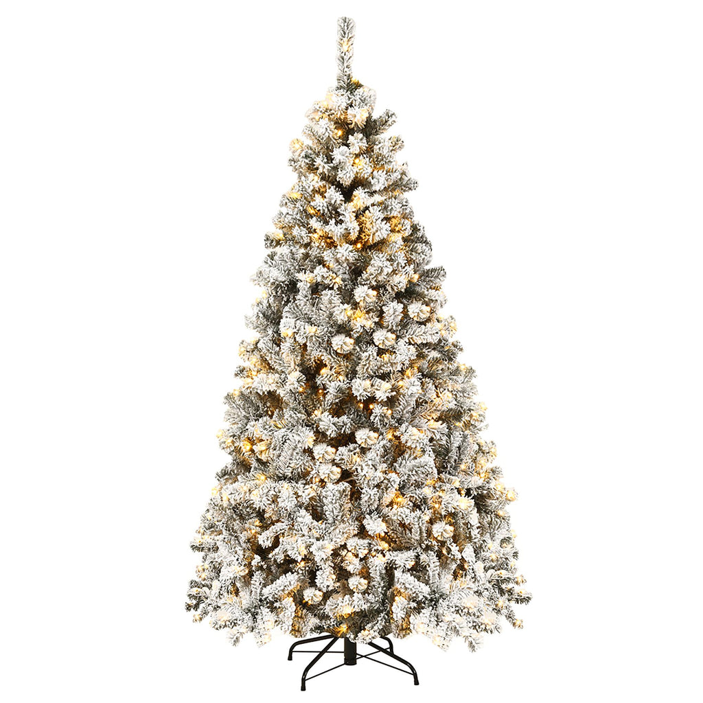 Costway 6ft Pre-Lit Premium Snow Flocked Hinged Artificial Christmas Tree with 250 Lights