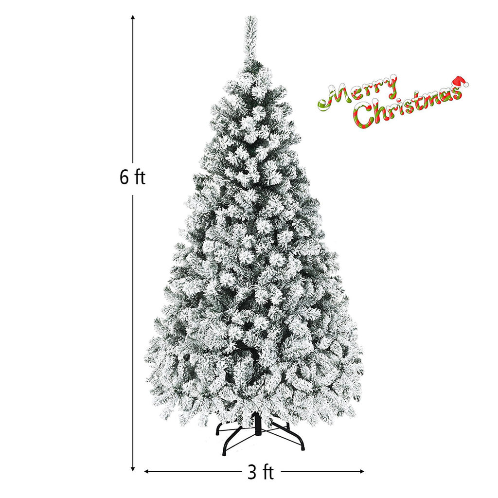 Costway 6ft Pre-Lit Premium Snow Flocked Hinged Artificial Christmas Tree with 250 Lights