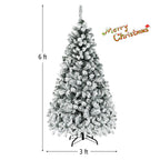 Costway 6ft Pre-Lit Premium Snow Flocked Hinged Artificial Christmas Tree with 250 Lights