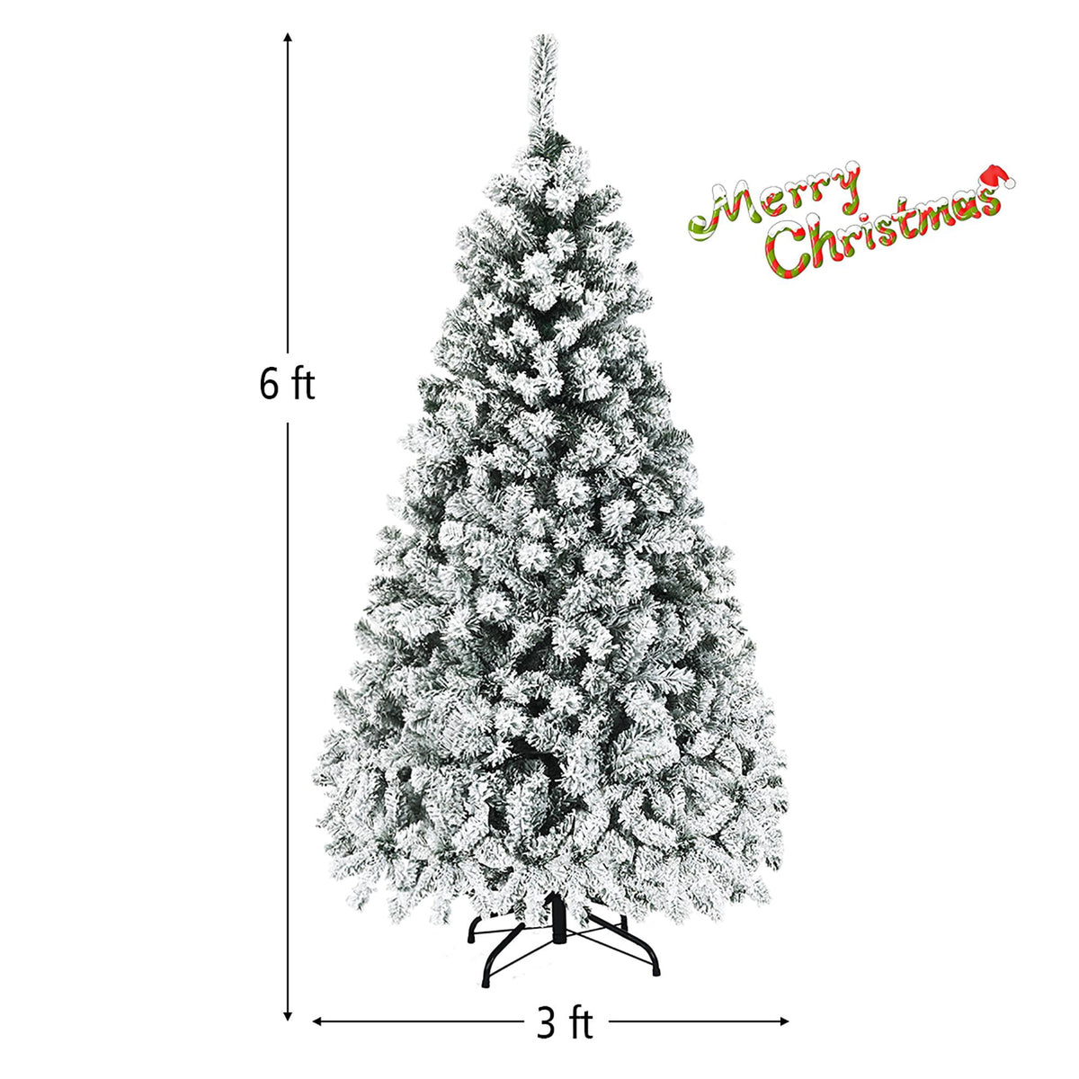 Costway 6ft Pre-Lit Premium Snow Flocked Hinged Artificial Christmas Tree with 250 Lights