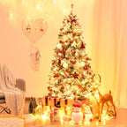 Costway 6ft Pre-Lit Premium Snow Flocked Hinged Artificial Christmas Tree with 250 Lights