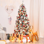 Costway 6ft Pre-Lit Premium Snow Flocked Hinged Artificial Christmas Tree with 250 Lights