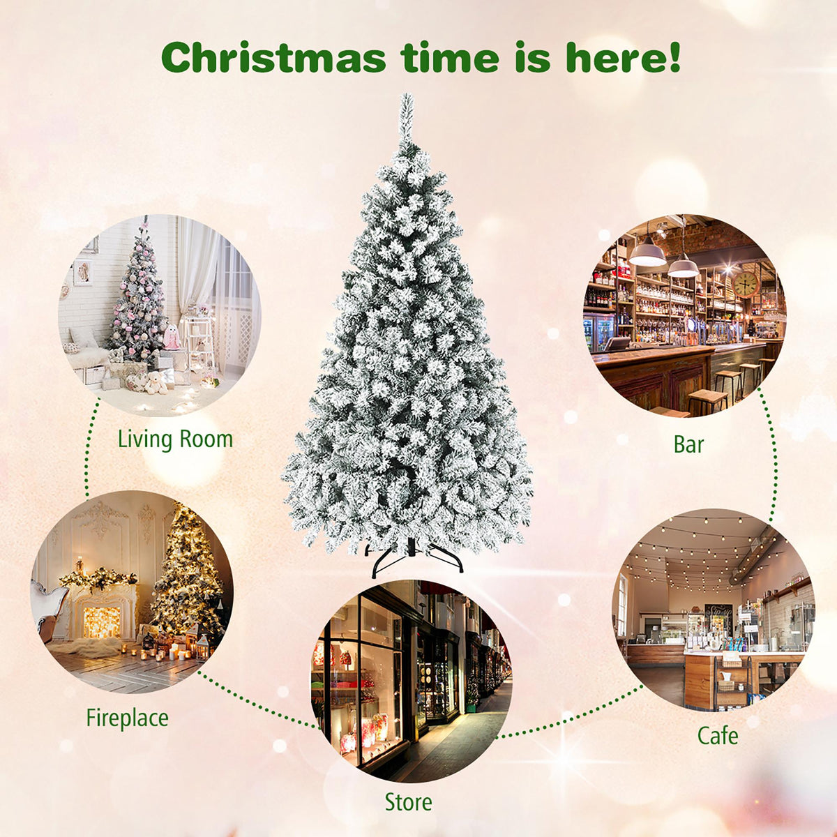Costway 6ft Pre-Lit Premium Snow Flocked Hinged Artificial Christmas Tree with 250 Lights