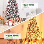 Costway 6ft Pre-Lit Premium Snow Flocked Hinged Artificial Christmas Tree with 250 Lights