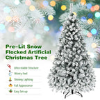 Costway 6ft Pre-Lit Premium Snow Flocked Hinged Artificial Christmas Tree with 250 Lights
