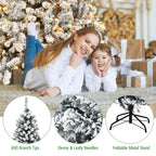 Costway 6ft Pre-Lit Premium Snow Flocked Hinged Artificial Christmas Tree with 250 Lights
