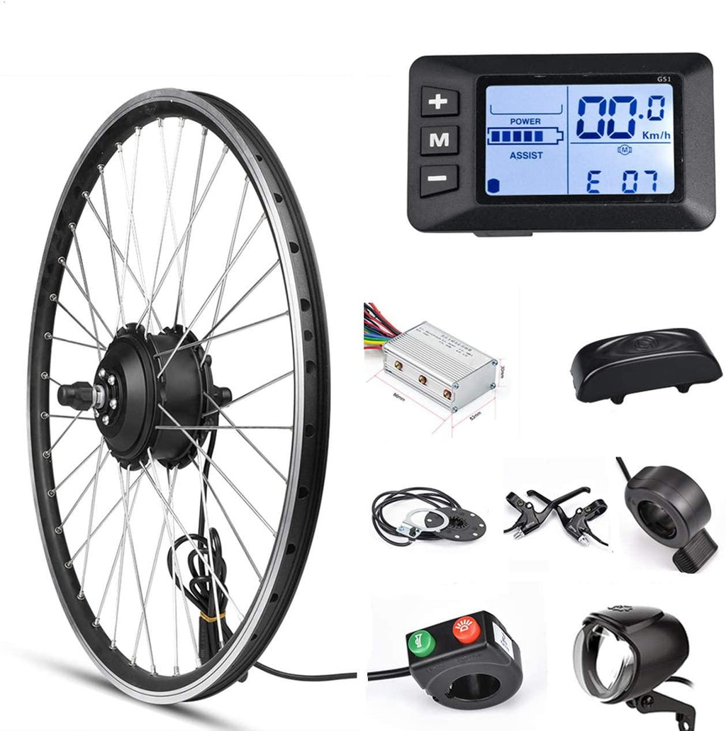 Electric Bike Conversion Kit Front Wheel Motor 350W E Bike Kit 36V Hub Motor 20" Bicycle BLDC Controller with LCD Display Controller PAS Brake Lever for 20 1.95 Tire