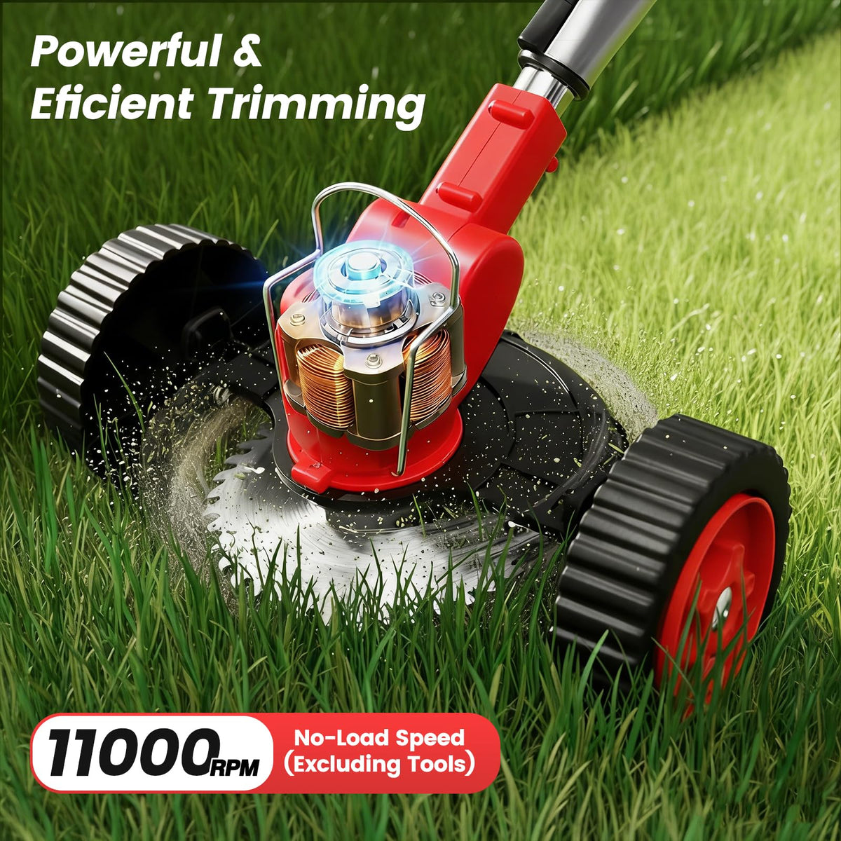 24V Electric Weed Wacker with Wheels, Grass Trimmer Cordless, 3 in 1 Weed Eater Battery Powered with 2pcs Batteries &amp; Charger, Weed Trimmer/Brush Cutter/Edger Lightweight for Lawn &amp; Yard