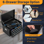 Tool Box, 24” 6-Drawers Steel Tool Chest w/Top Tool Tray,Automatic Lock, Protective Liners, Handle, Smooth Ball Bearing Sides, Portable Tool StoraOrganizer, Toolbox for GaraWorkshop