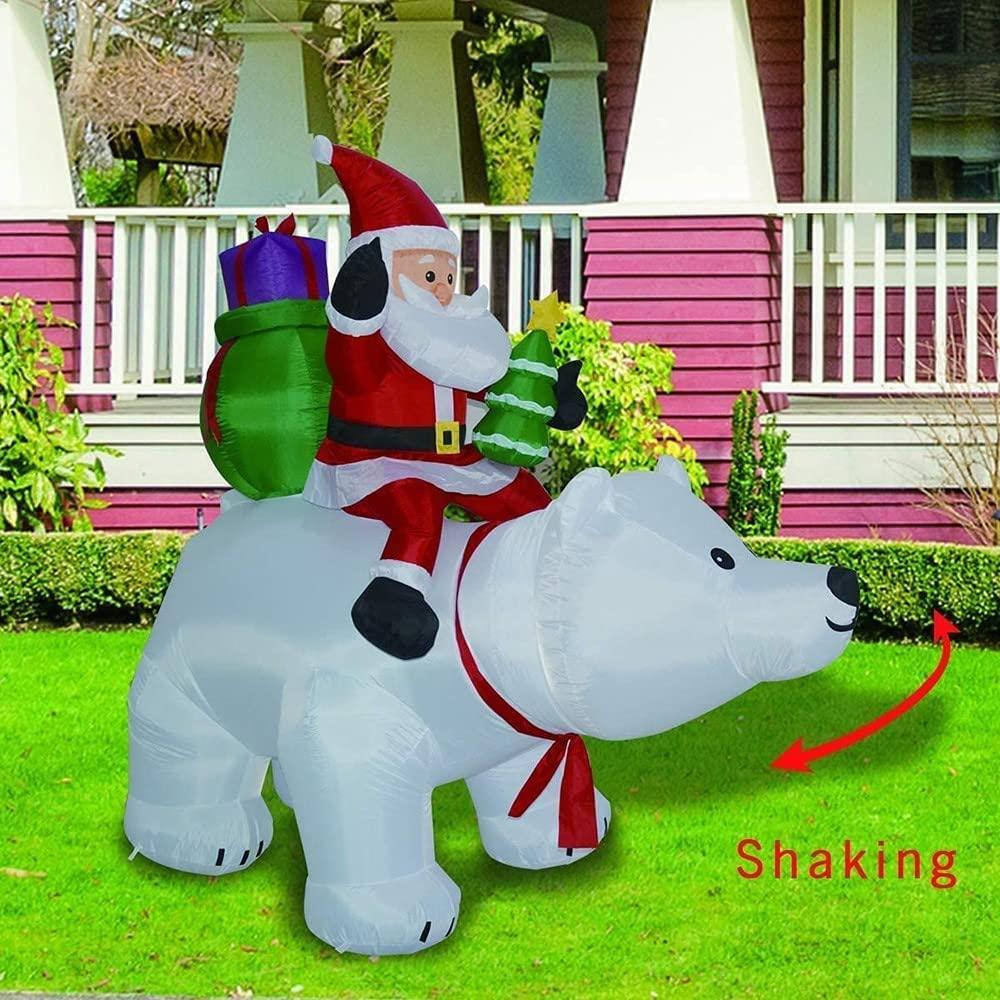 tjz 6 Foot Christmas Inflatable Outdoor Decoration with ShaHead and LED Lights Blow Up Santa Clause Riding Polar Animation Bear for Holiday/Party/Xmas/Yard/Garden