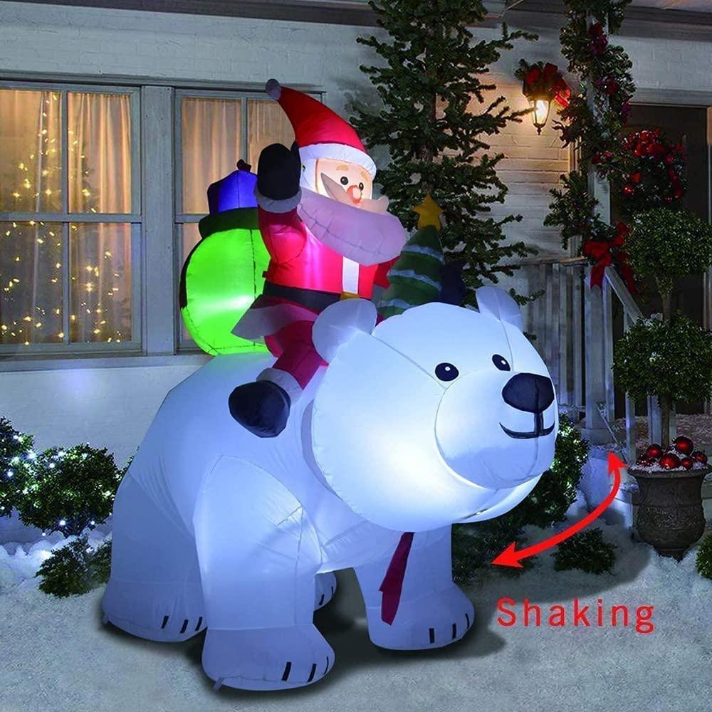 tjz 6 Foot Christmas Inflatable Outdoor Decoration with ShaHead and LED Lights Blow Up Santa Clause Riding Polar Animation Bear for Holiday/Party/Xmas/Yard/Garden