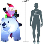 tjz 6 Foot Christmas Inflatable Outdoor Decoration with ShaHead and LED Lights Blow Up Santa Clause Riding Polar Animation Bear for Holiday/Party/Xmas/Yard/Garden
