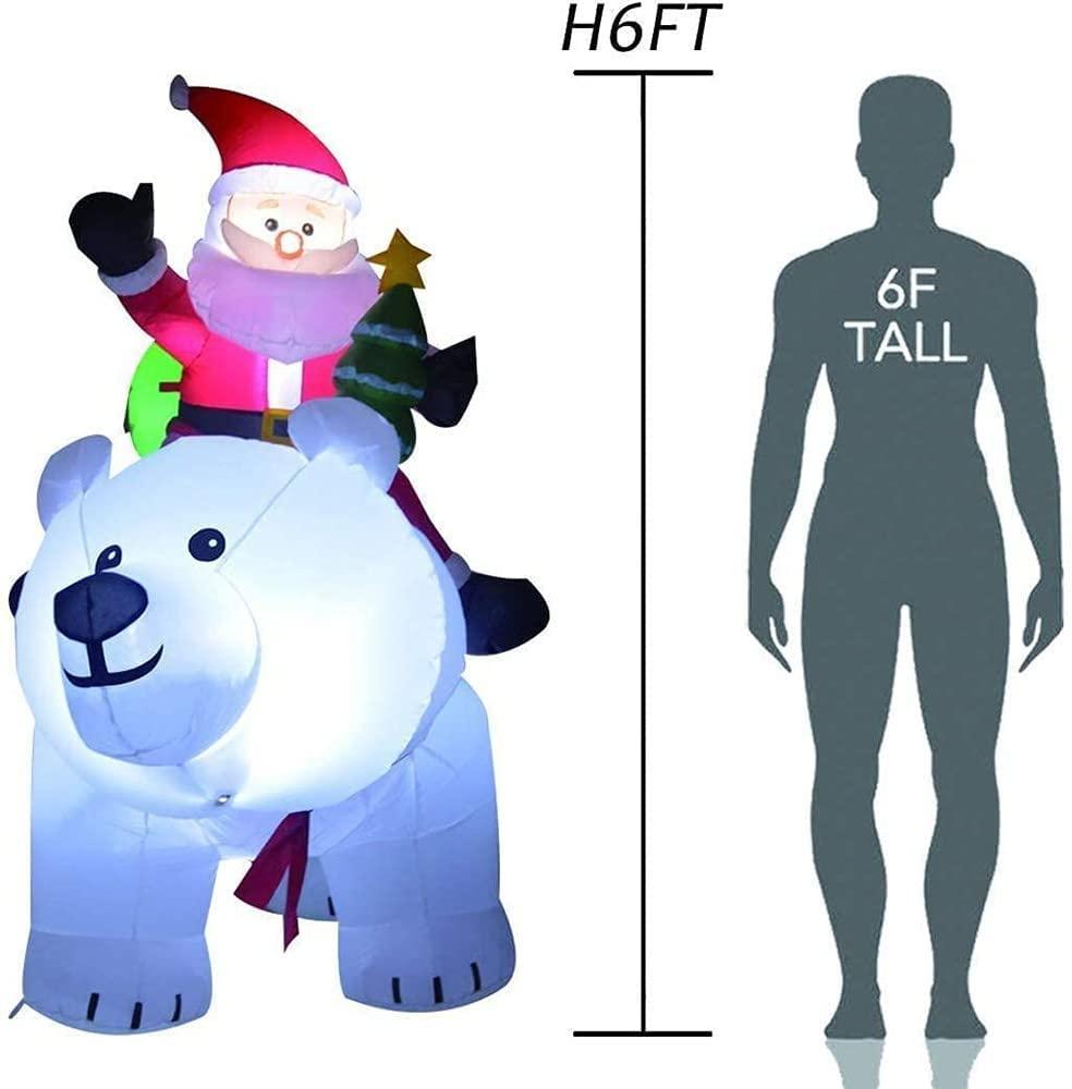 tjz 6 Foot Christmas Inflatable Outdoor Decoration with ShaHead and LED Lights Blow Up Santa Clause Riding Polar Animation Bear for Holiday/Party/Xmas/Yard/Garden