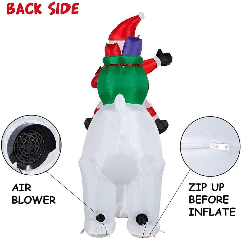 tjz 6 Foot Christmas Inflatable Outdoor Decoration with ShaHead and LED Lights Blow Up Santa Clause Riding Polar Animation Bear for Holiday/Party/Xmas/Yard/Garden