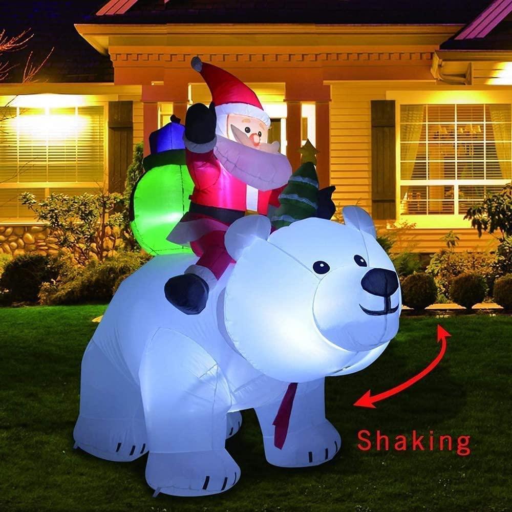 tjz 6 Foot Christmas Inflatable Outdoor Decoration with ShaHead and LED Lights Blow Up Santa Clause Riding Polar Animation Bear for Holiday/Party/Xmas/Yard/Garden