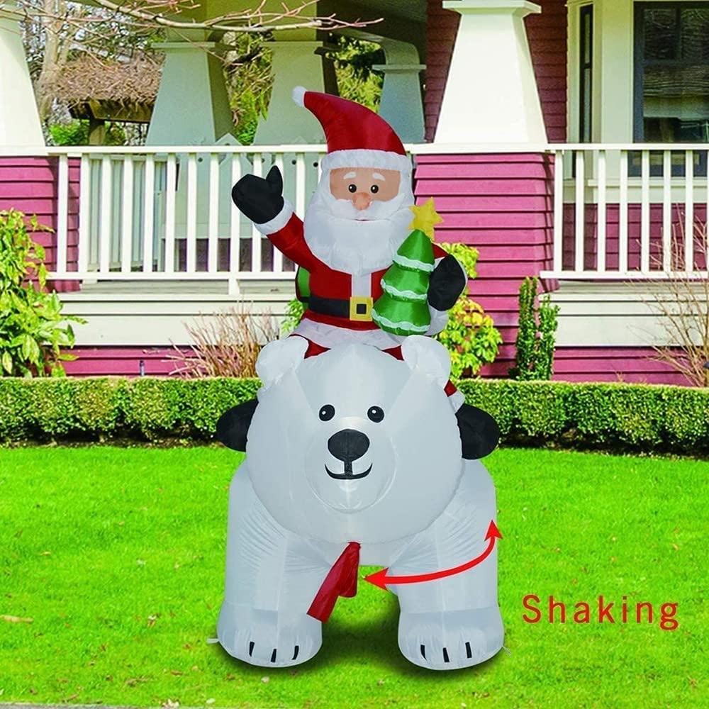 tjz 6 Foot Christmas Inflatable Outdoor Decoration with ShaHead and LED Lights Blow Up Santa Clause Riding Polar Animation Bear for Holiday/Party/Xmas/Yard/Garden