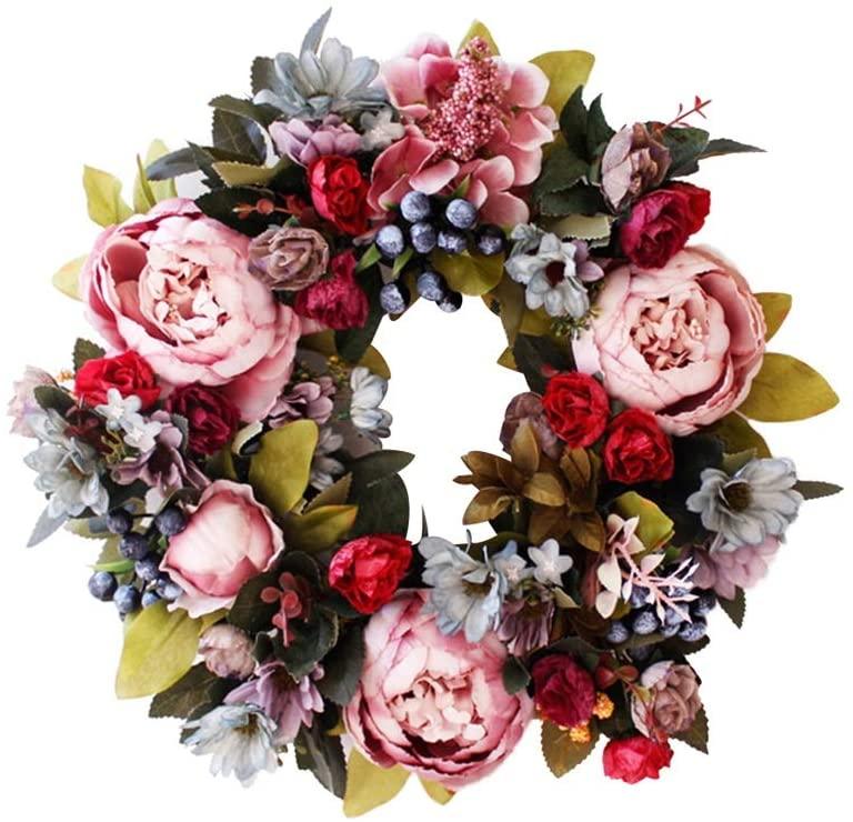 JJKFQ Christmas Xmas Decoration Simulation Peony Wreath Wall Door Candle Holder Decoration Simulation Peony Wreath Accessories