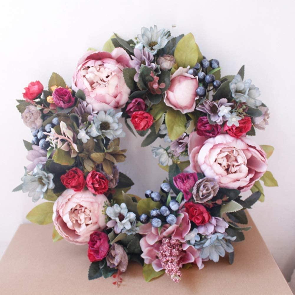 JJKFQ Christmas Xmas Decoration Simulation Peony Wreath Wall Door Candle Holder Decoration Simulation Peony Wreath Accessories