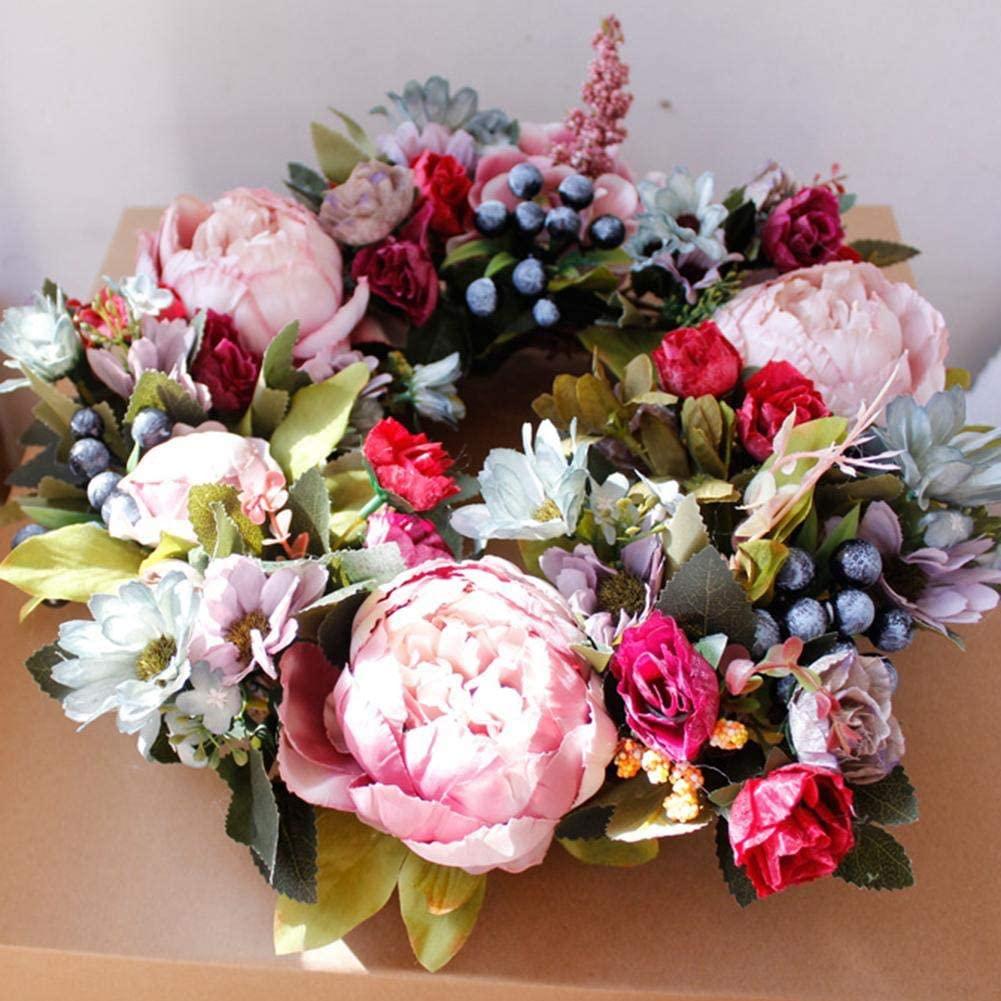 JJKFQ Christmas Xmas Decoration Simulation Peony Wreath Wall Door Candle Holder Decoration Simulation Peony Wreath Accessories