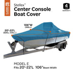 Model E Up to 20 ft. to 22 ft. L, Beam Width to 106 in. Stellex Blue Boat Cover Fits