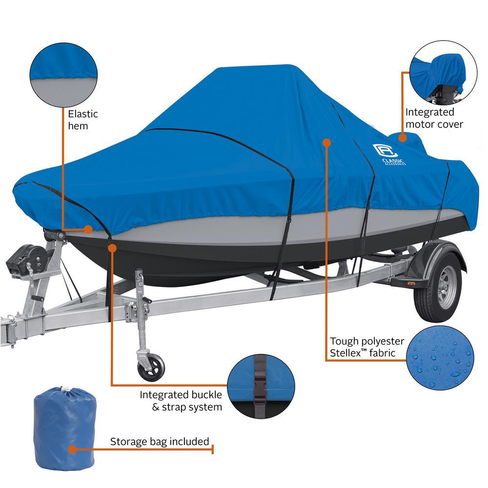 Model E Up to 20 ft. to 22 ft. L, Beam Width to 106 in. Stellex Blue Boat Cover Fits