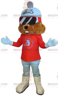 Brown Groundhog BIGGYMONKEYMascot Costume Dressed In Ski Outfit