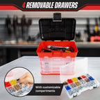 Small Parts Organizer Box - 11-Inch Portable StoraCase with 4 Removable Multi-Compartment Trays for Screws, Beads, Small Fishing Tackle, Hardware, and Craft Supplies by  (Red)