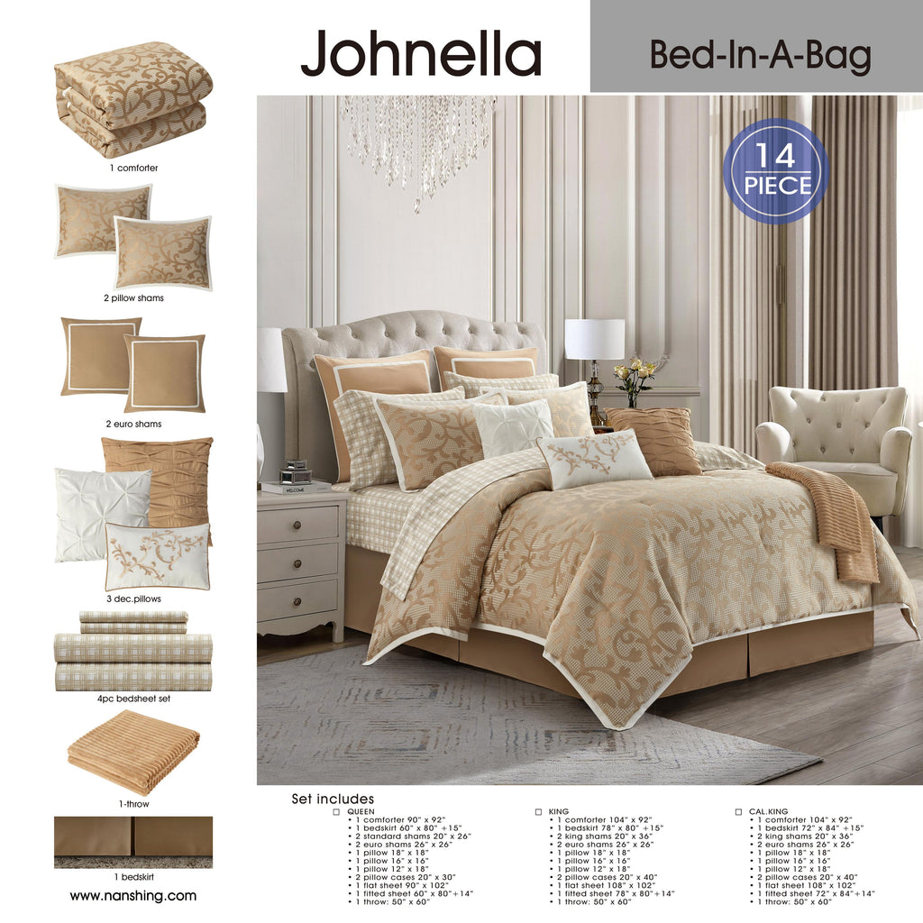 Penelope 14 Piece Paisley Jacquard Comforter Set in Taupe by Nanshing, Queen