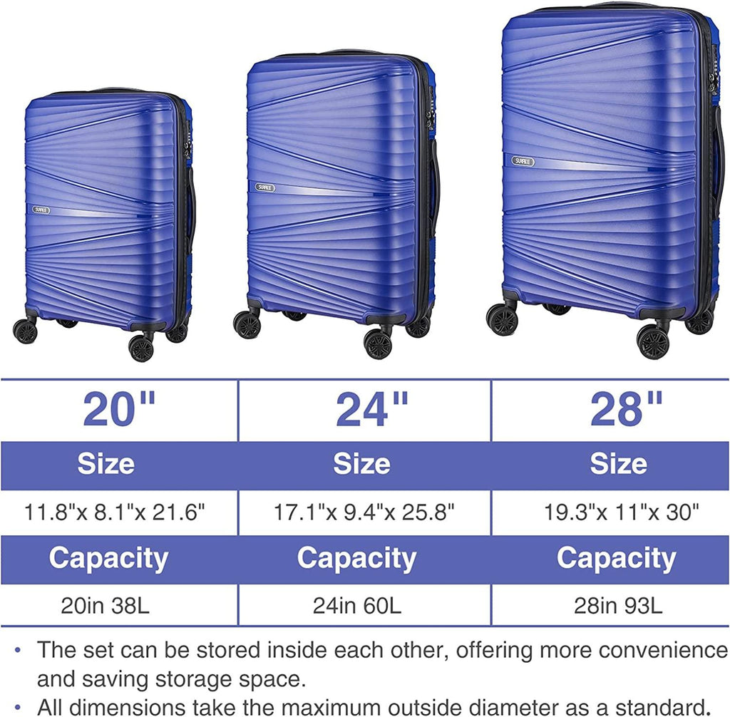 Luggage Sets 3 Piece Carry On Luggage Set Clearance Hardside Suitcase Sets with Spinner Wheels TSA Lock (20in/24in/28in)