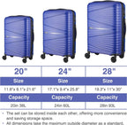 Luggage Sets 3 Piece Carry On Luggage Set Clearance Hardside Suitcase Sets with Spinner Wheels TSA Lock (20in/24in/28in)